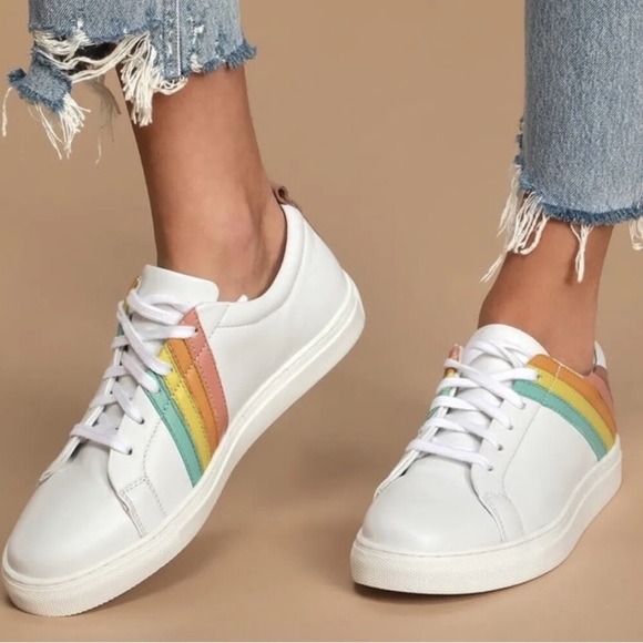 Anthropologie Shoes - Anthropologie | Seychelles Stand Out White Rainbow Leather Sneakers Size 8.5